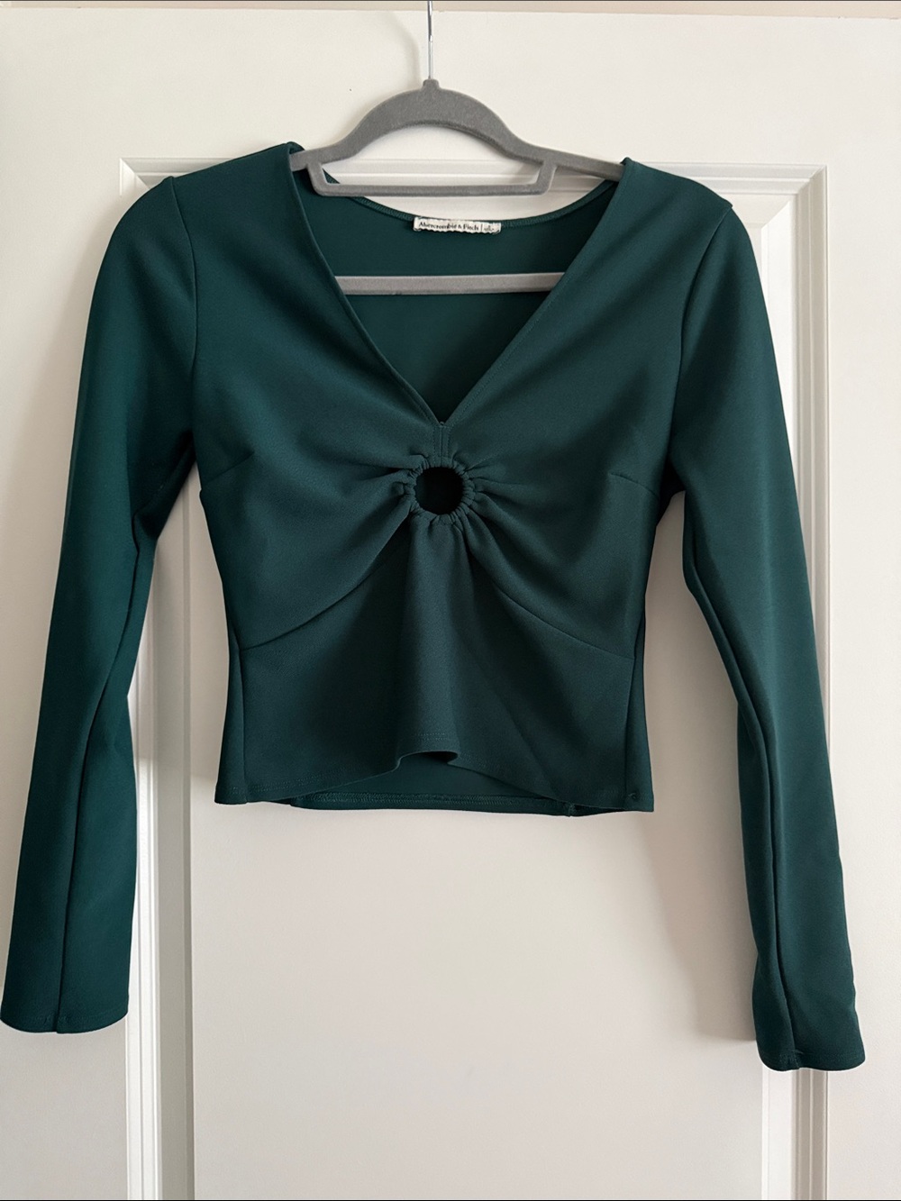 Abercrombie & Fitch Dark Teal Ring-Front Long Sleeve Crop Top